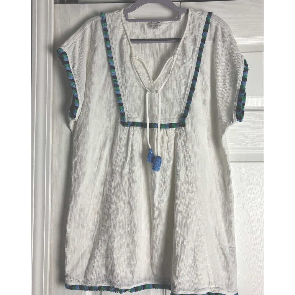 J. Crew‎ S Embroidered Fringe Beach Tunic Top Tassels Cover Up White G4885